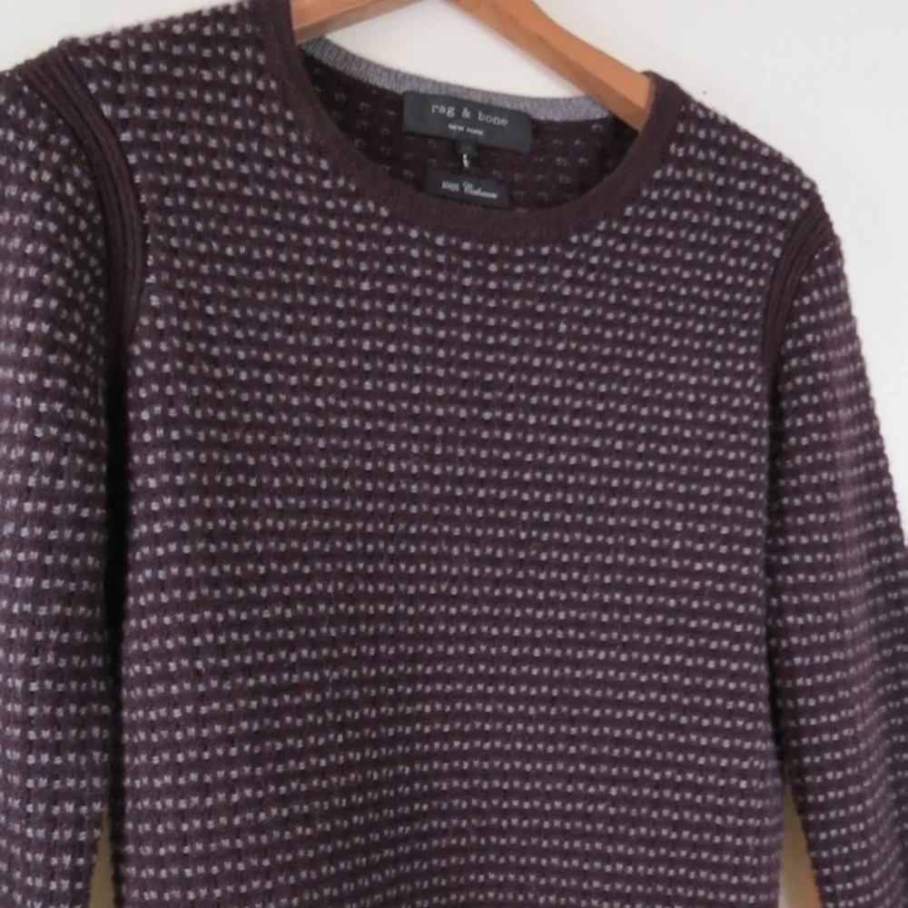 rag & bone Women's Crewneck Sweater in Dark Plum with Light Gray Pattern